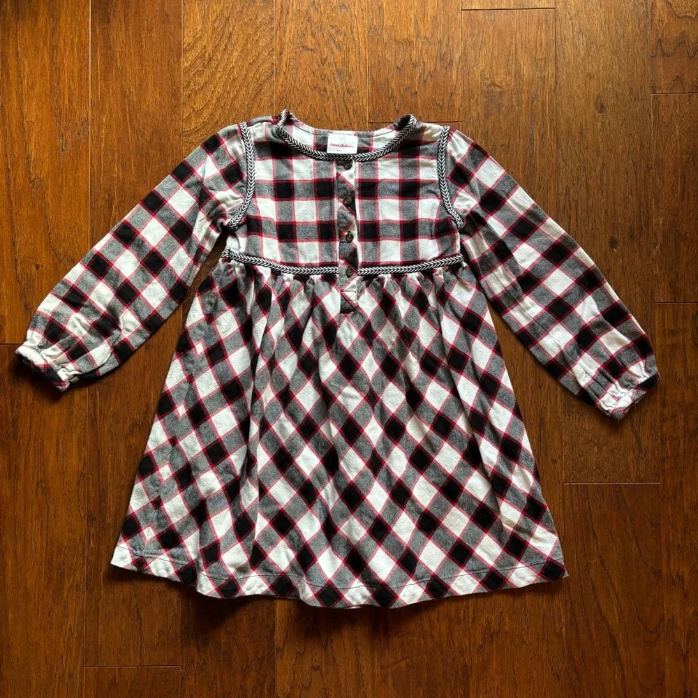 Hanna Andersson Girls Plaid Flannel Dress Red Black White 10/12